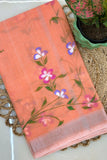 Priyangu Peach Hand Painted Pure Cotton Kota Doria Saree