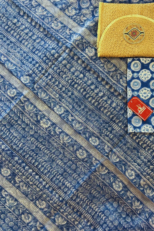 Neel Mandala Kota Doria Cotton Saree