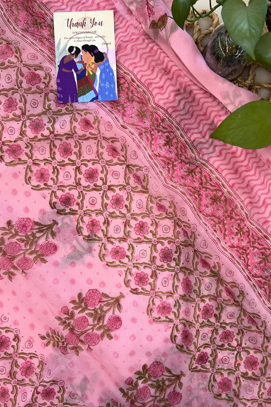 Gulabi Buta Chiffon Saree