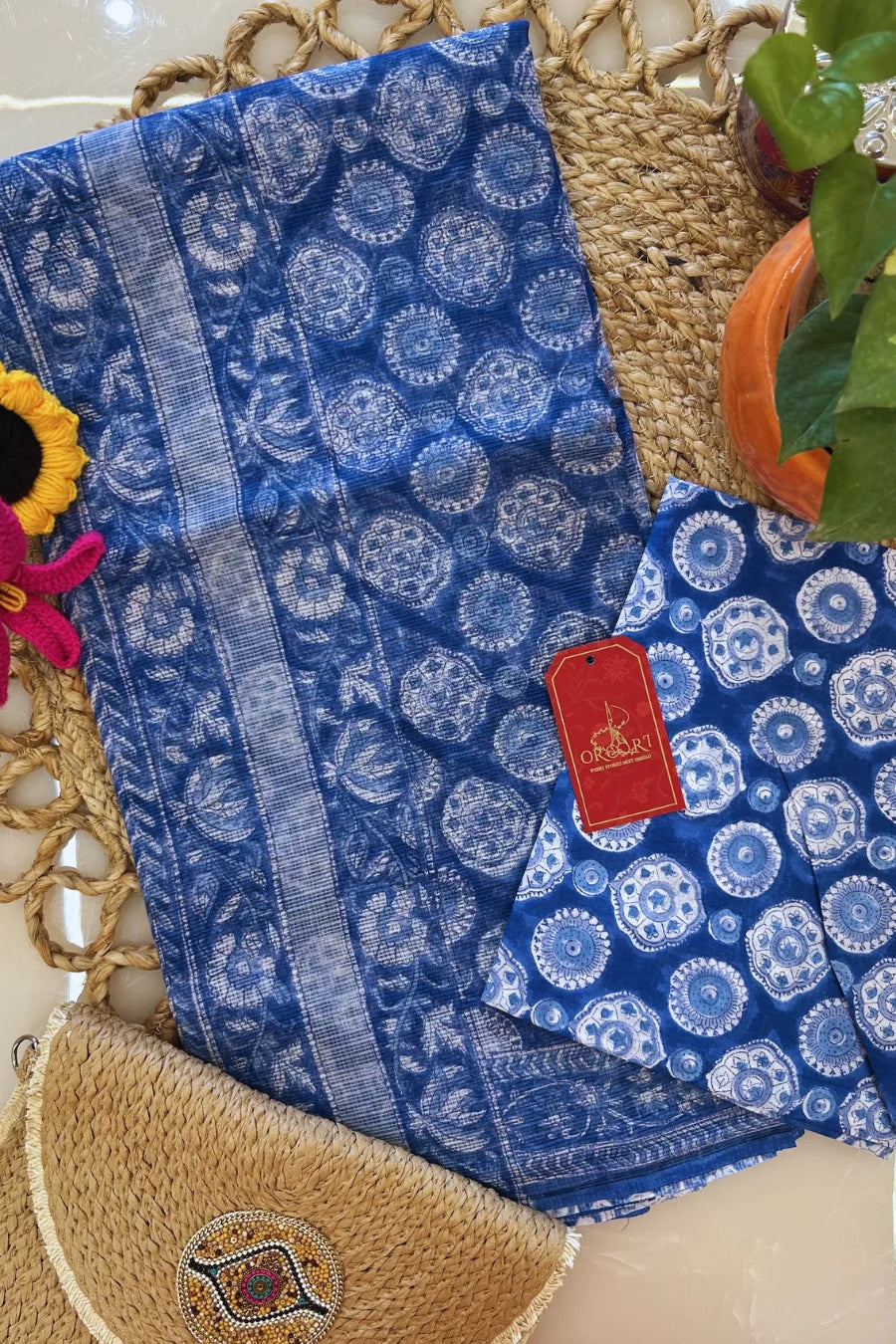 Neel Mandala Kota Doria Cotton Saree