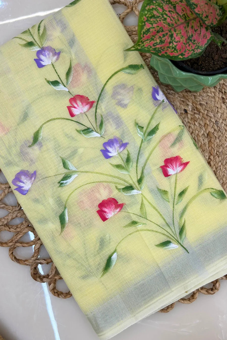 Basant Vine  Hand Painted Pure Cotton Kota Doria Saree