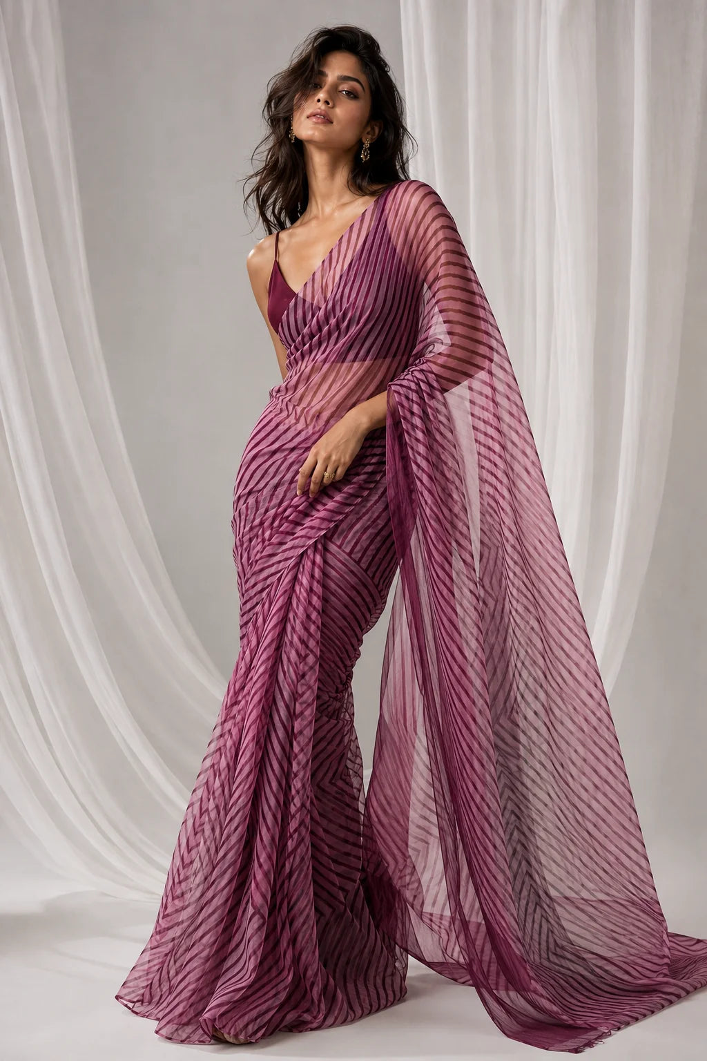 Plum Arashi Shibori Pure Organza Saree