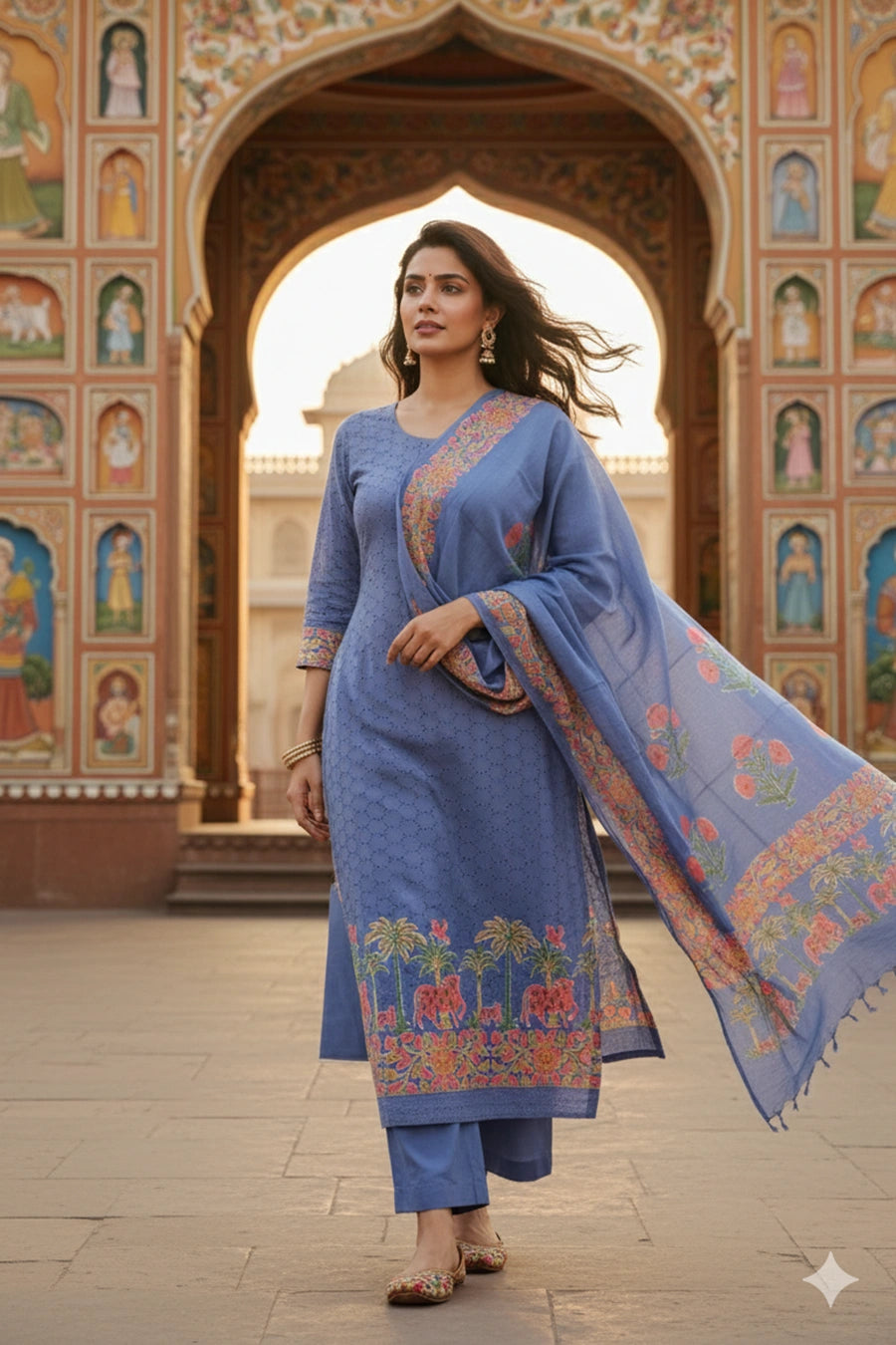 Lavender Whispers Schiffli Block Printed Cotton Suit