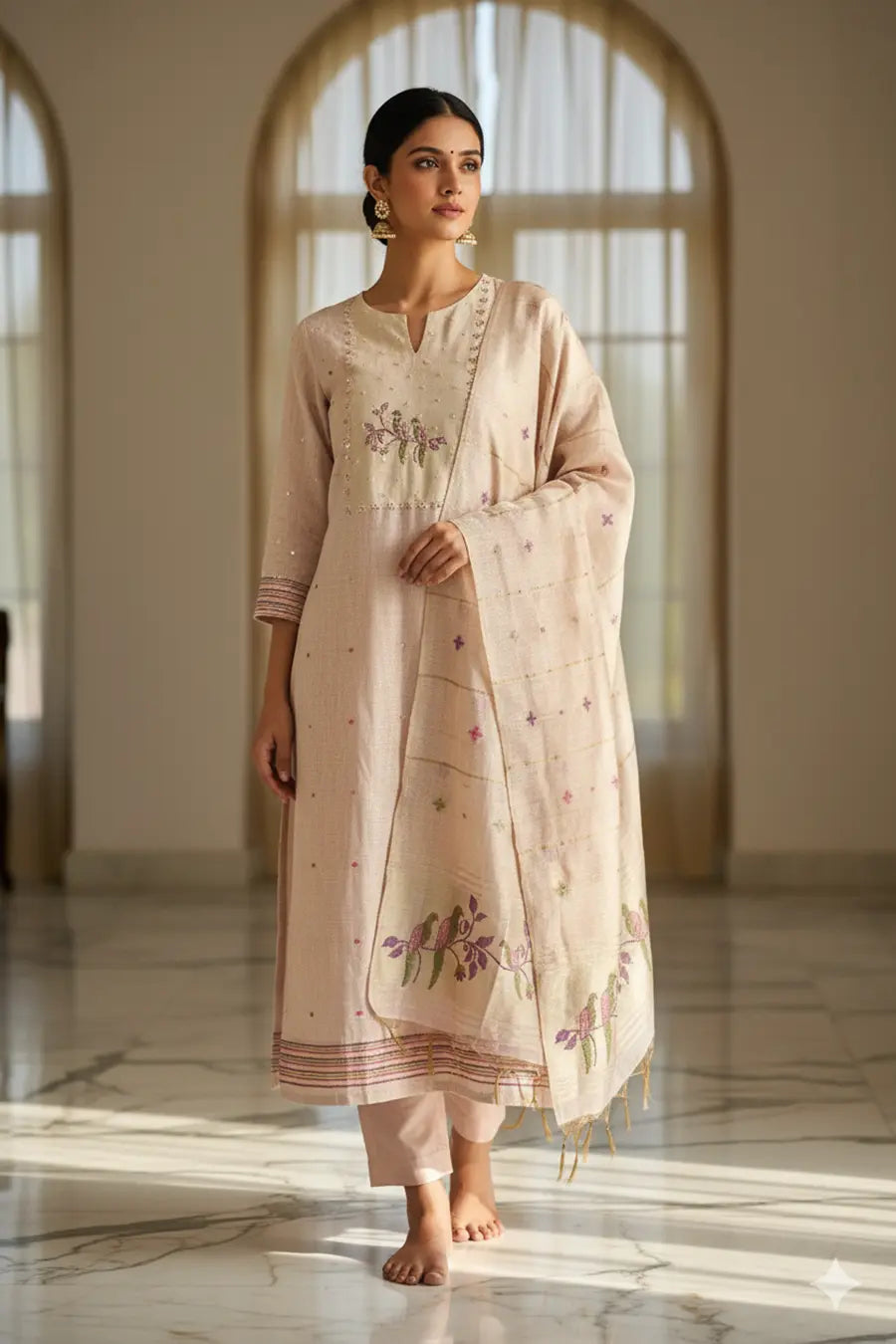 Amaira Dusty Peach Jamdani Chanderi Suit