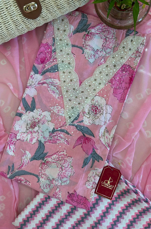 Gulnaar Pink Block Printed Cotton Suit