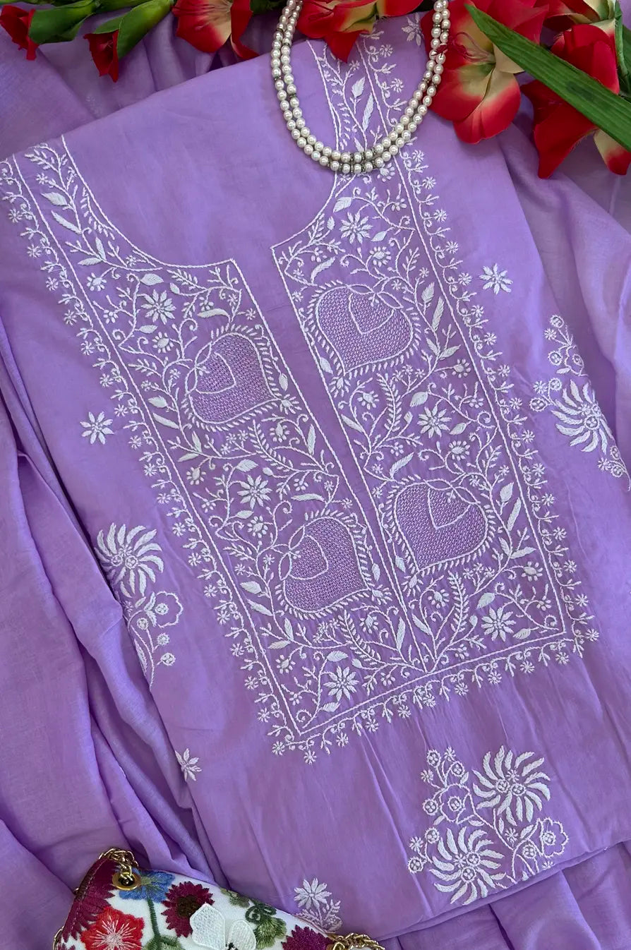 Noorvi Handcrafted Purple Chikankari Cotton Suit