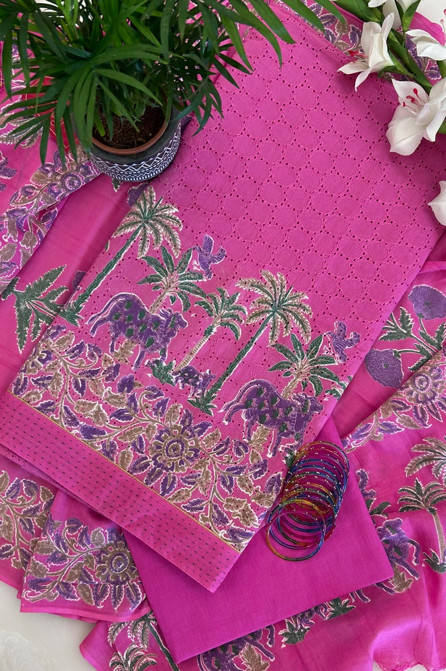 Gulbagh Schiffli Block Printed Cotton Suit