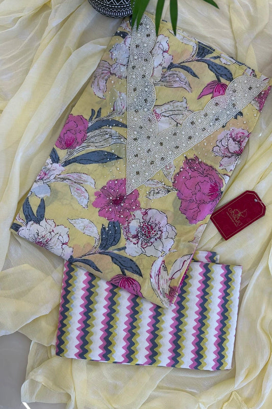 Sunehri Noor Yellow Block Printed Cotton Suit