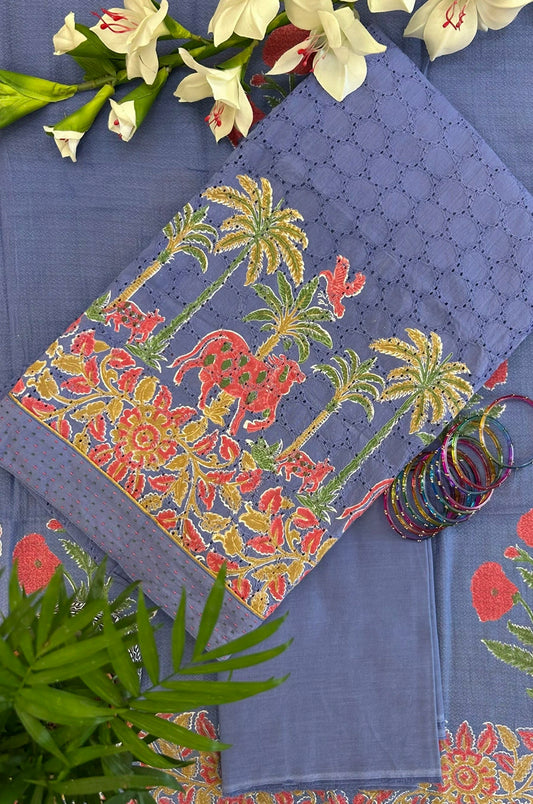 Lavender Whispers Schiffli Block Printed Cotton Suit