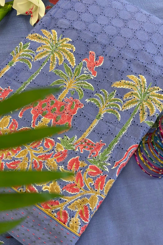 Lavender Whispers Schiffli Block Printed Cotton Suit