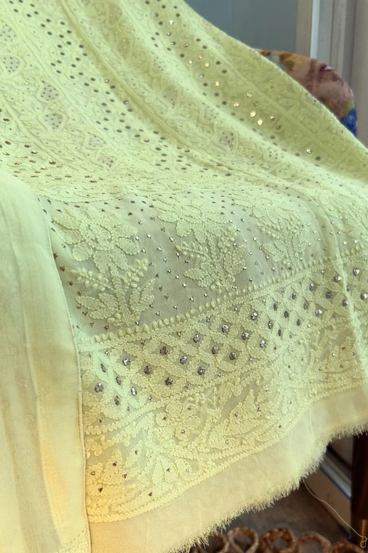Lime Zest Chikankari Mukaish Suit
