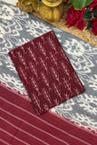 maroon and grey Ikkat cotton suit set with handwoven kurta fabric, matching dupatta and bottom