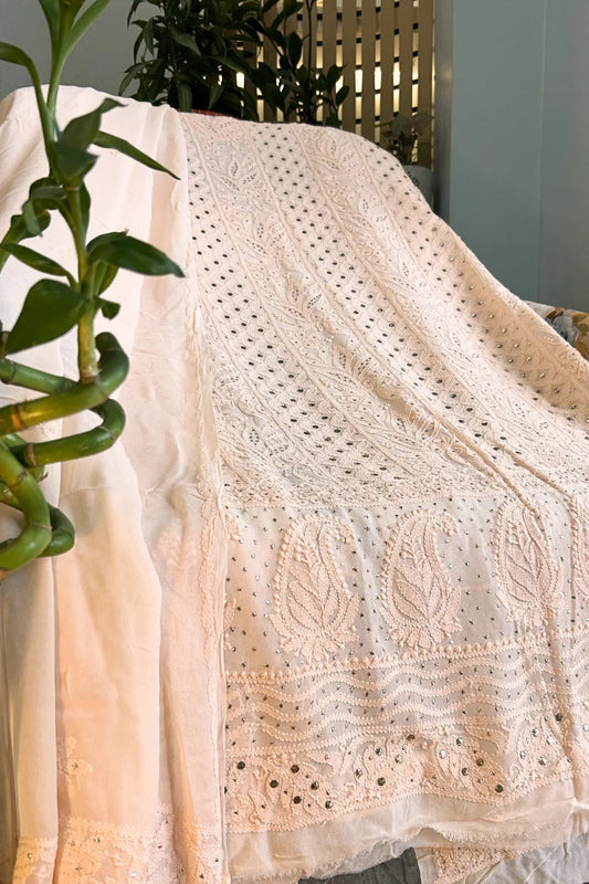 Peach Nectar Chikankari Mukaish Suit