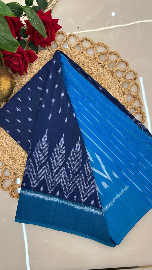 Ikkat cotton saree pallu showcasing traditional resist-dyed motifs