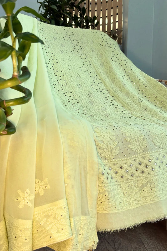 Lime Zest Chikankari Mukaish Suit