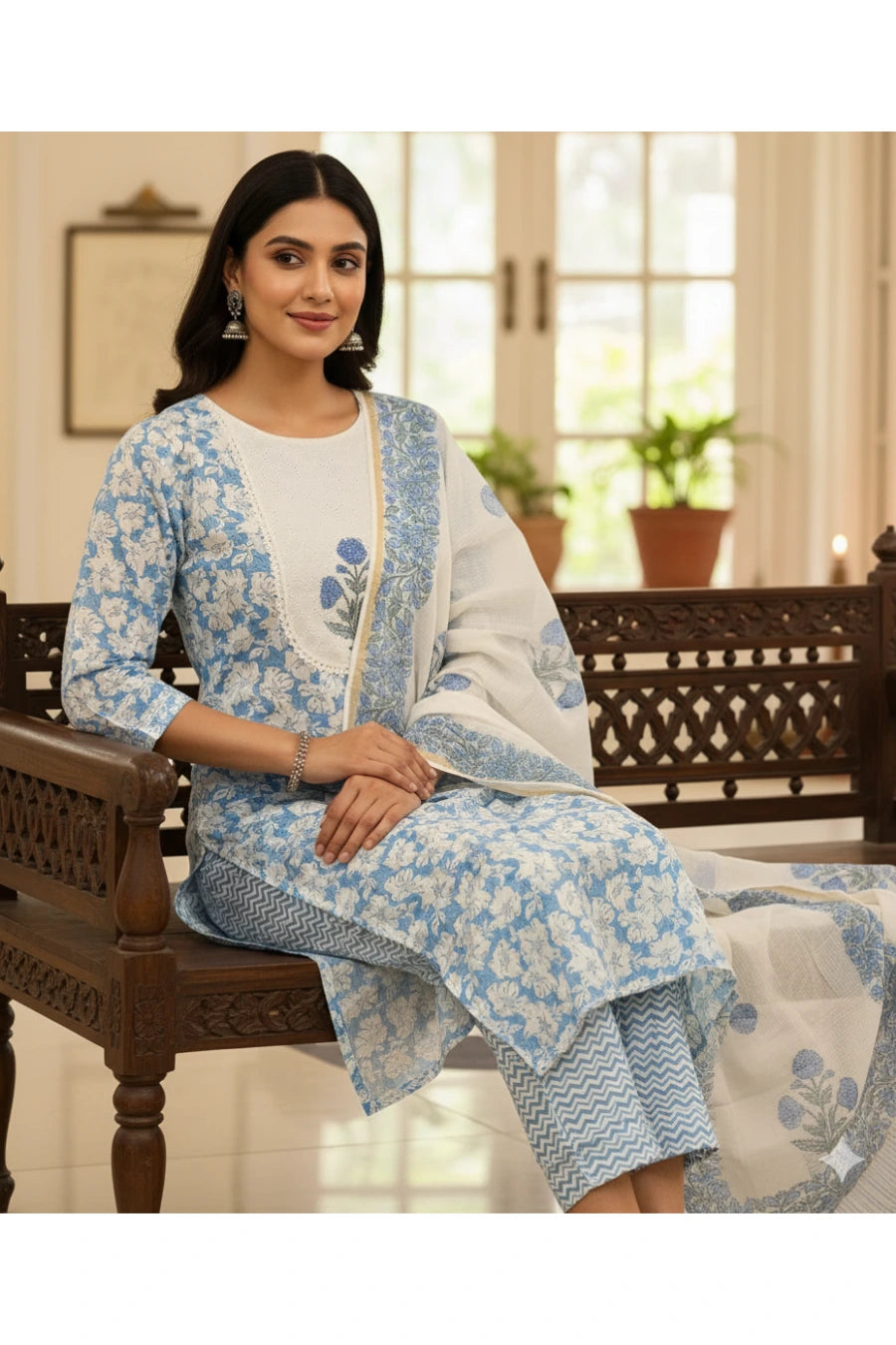 Aarvi Blue Block Print Suit